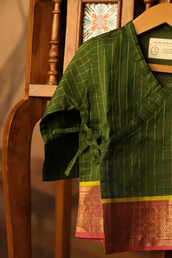 Green cotton silk angrakha kurta