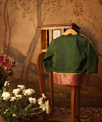 Green cotton silk angrakha kurta 4