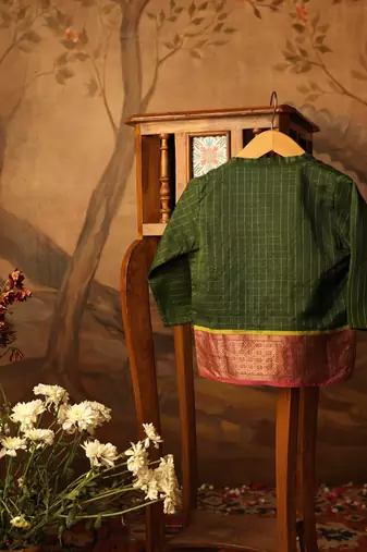 Green cotton silk angrakha kurta