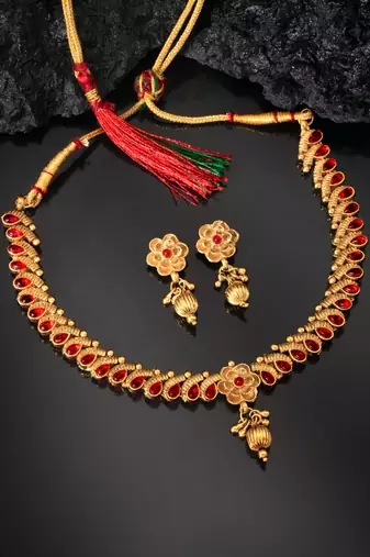 Indian bollywood traditional necklace earrings jewelry set wear red