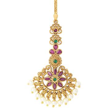Drop pearl design headpiece maan tikka encrusted with wedding party indian traditional jewelry gift for women 2