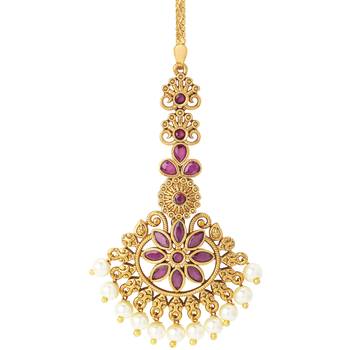 Drop pearl design headpiece maan tikka encrusted with wedding party indian traditional jewelry gift for women 3