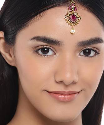 Latest fashion jewellery 18k matte gold finish copper maangtikka jewellery gift for women 1