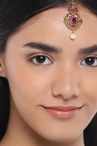 Latest fashion jewellery 18k matte gold finish copper maangtikka jewellery gift for women