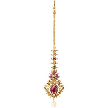 Latest fashion jewellery 18k matte gold finish copper maangtikka jewellery gift for women 3