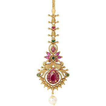 Latest fashion jewellery 18k matte gold finish copper maangtikka jewellery gift for women 4