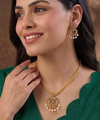Gold tone statement necklace set for women with royal blue crystal 1
