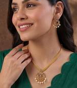 Gold tone statement necklace set for women with royal blue crystal
