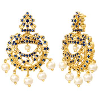 Gold tone statement necklace set for women with royal blue crystal 3