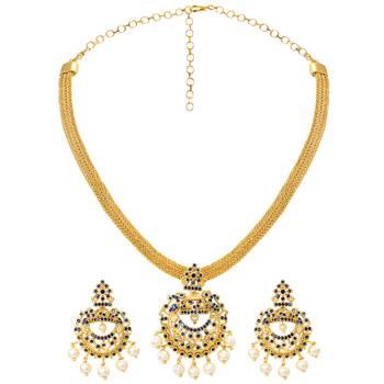 Gold tone statement necklace set for women with royal blue crystal 5