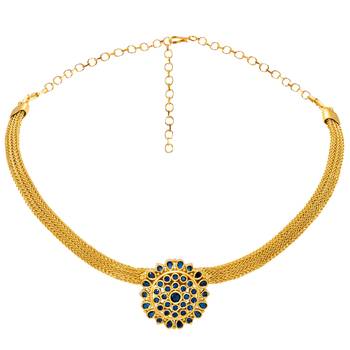 Gold tone statement necklace set for women, royal blue crystal mesh 3