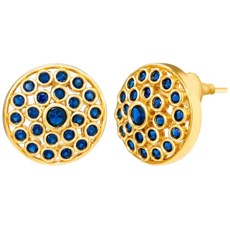 Gold tone statement necklace set for women, royal blue crystal mesh