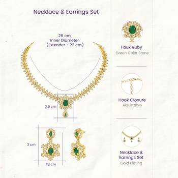 Gold tone statement necklace set for women, green crystal pendant 4