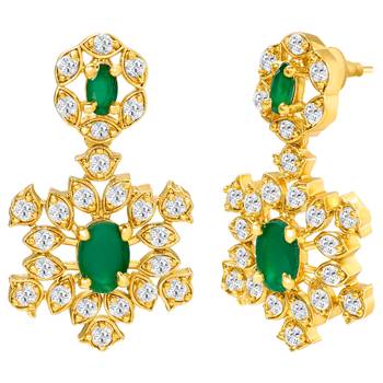 Gold tone statement necklace set for women, green crystal pendant 5