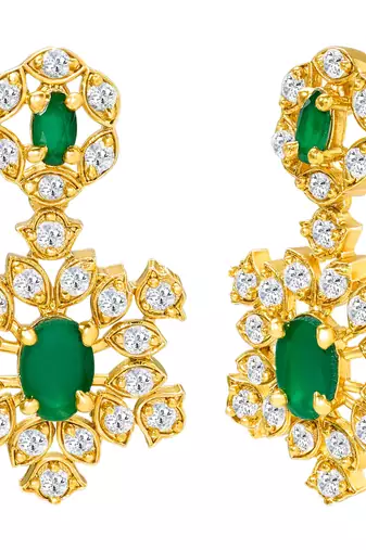 Gold tone statement necklace set for women, green crystal pendant