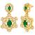 Gold tone statement necklace set for women, green crystal pendant