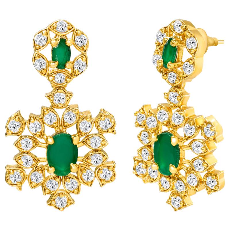 Gold tone statement necklace set for women, green crystal pendant