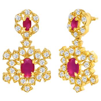 Gold tone statement necklace set for women, pink crystal pendant 3