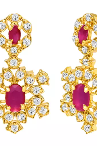 Gold tone statement necklace set for women, pink crystal pendant