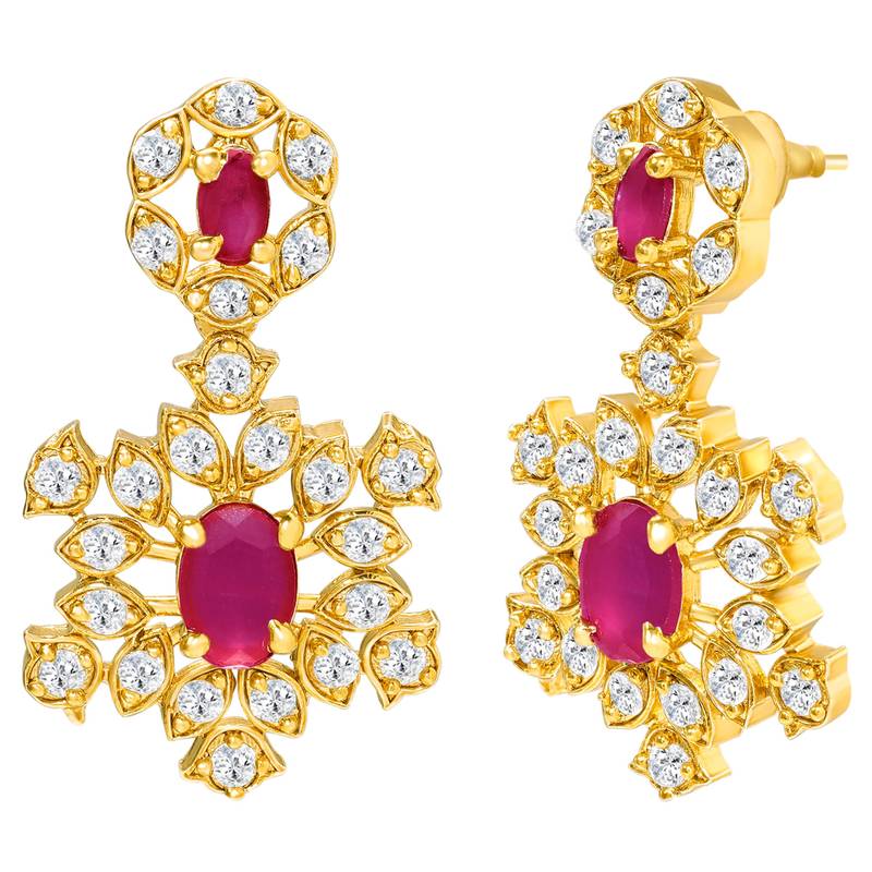 Gold tone statement necklace set for women, pink crystal pendant