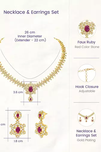 Gold tone statement necklace set for women, pink crystal pendant