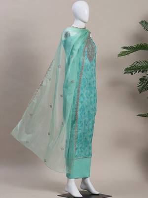 Embroidered Organza Unstitched Dress Material 2