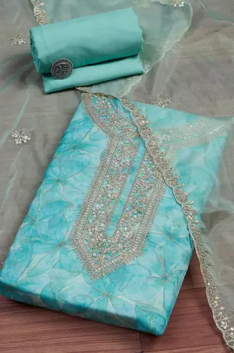 Embroidered Organza Unstitched Dress Material