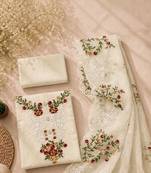 Embroidered Art Silk Unstitched Dress Material