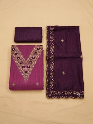 Embroidered Art Silk Unstitched Dress Material 1