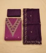 Embroidered Art Silk Unstitched Dress Material