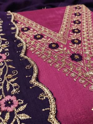 Embroidered Art Silk Unstitched Dress Material 2
