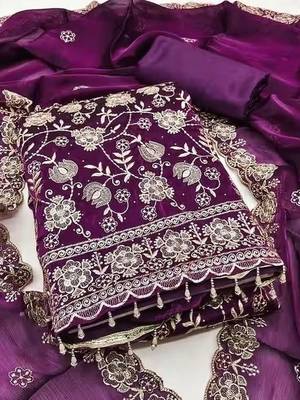 Embroidered Art Silk Unstitched Dress Material 1