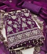 Embroidered Art Silk Unstitched Dress Material
