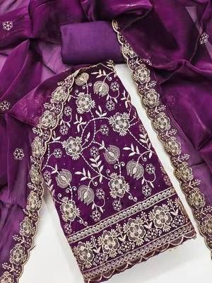 Embroidered Art Silk Unstitched Dress Material 2