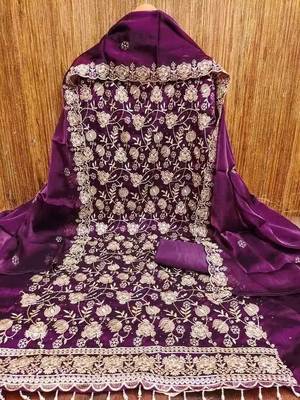 Embroidered Art Silk Unstitched Dress Material 3