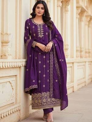 Embroidered Art Silk Unstitched Dress Material 1