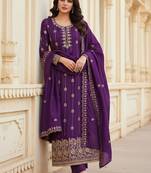 Embroidered Art Silk Unstitched Dress Material