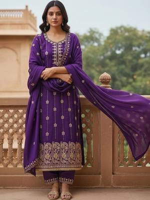 Embroidered Art Silk Unstitched Dress Material 2