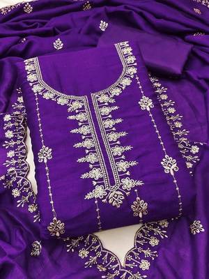 Embroidered Art Silk Unstitched Dress Material 3