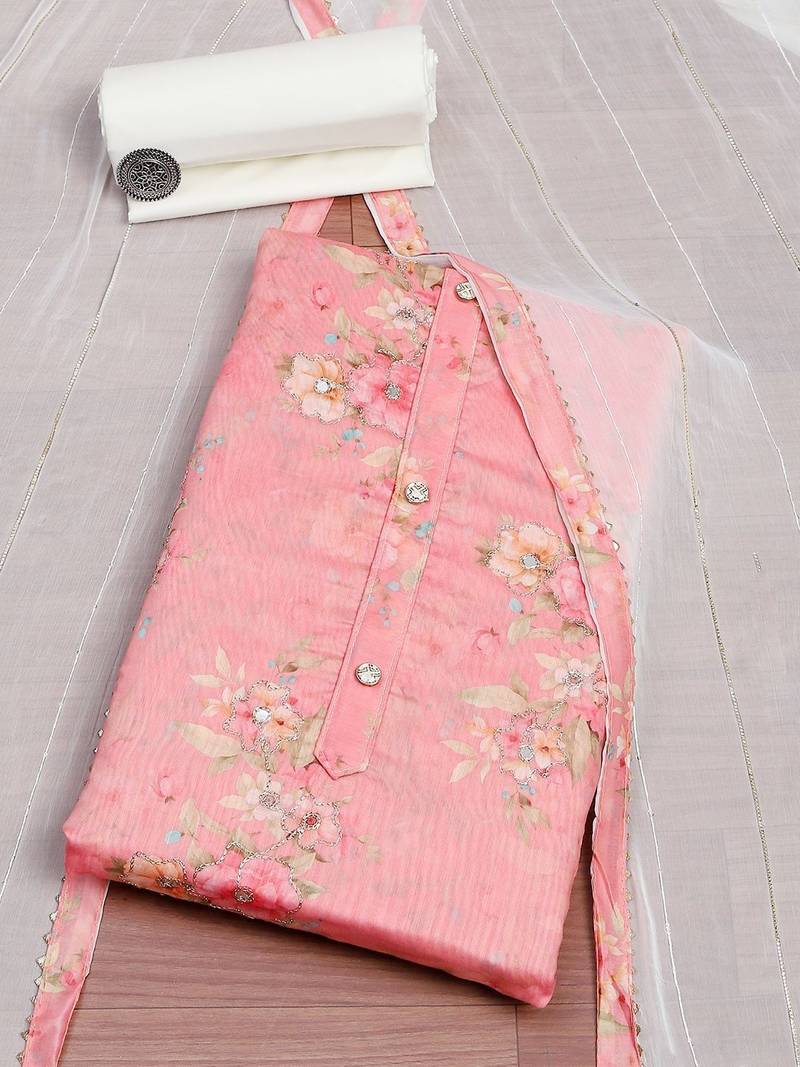 Pink Unstitched Dress Material