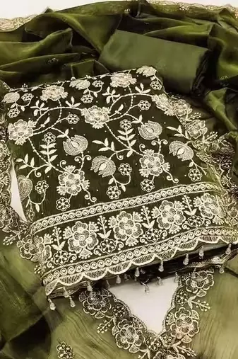 Embroidered Art Silk Unstitched Dress Material