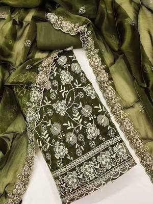 Embroidered Art Silk Unstitched Dress Material 2