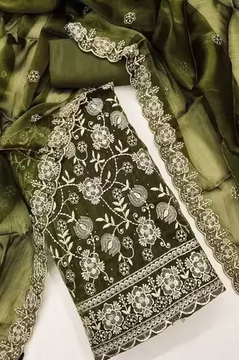 Embroidered Art Silk Unstitched Dress Material