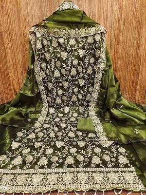 Embroidered Art Silk Unstitched Dress Material 3