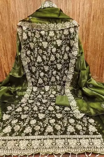 Embroidered Art Silk Unstitched Dress Material