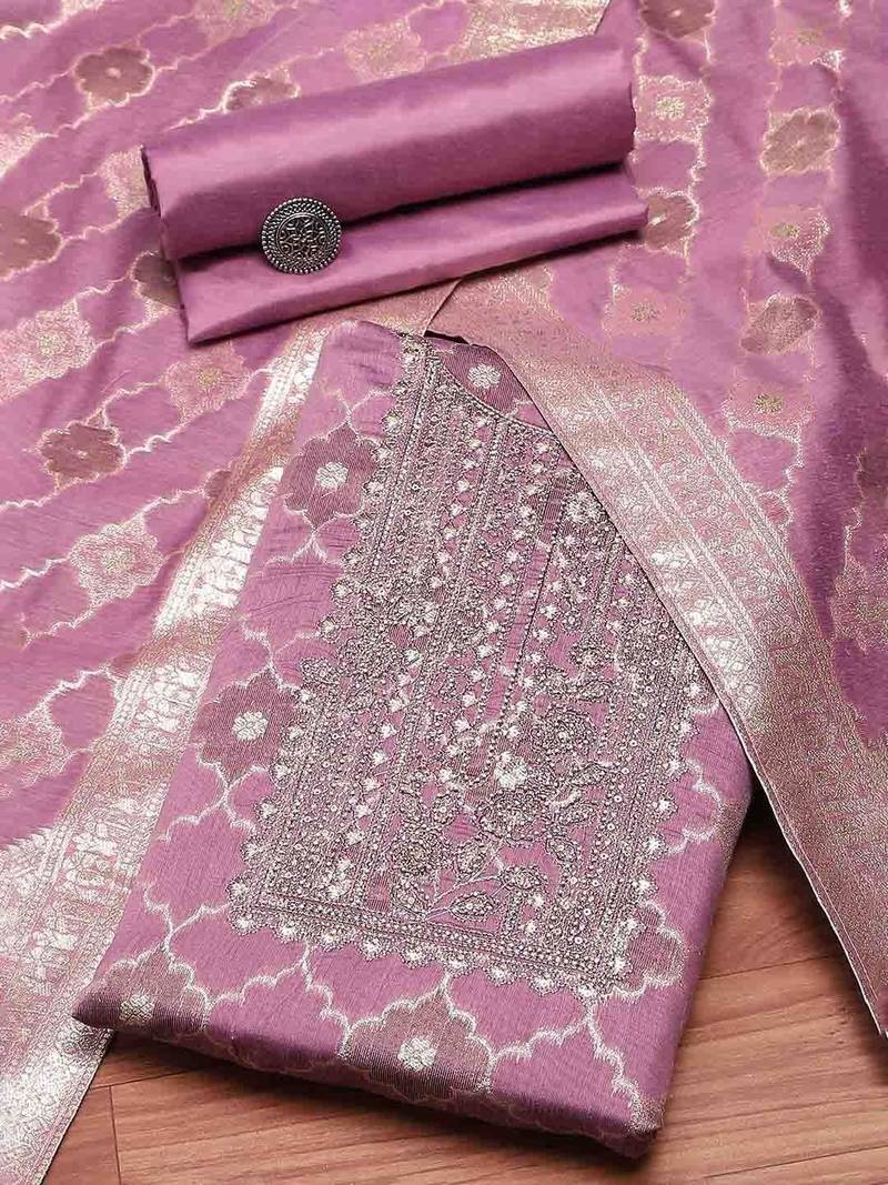 Purple Unstitched Dress Material