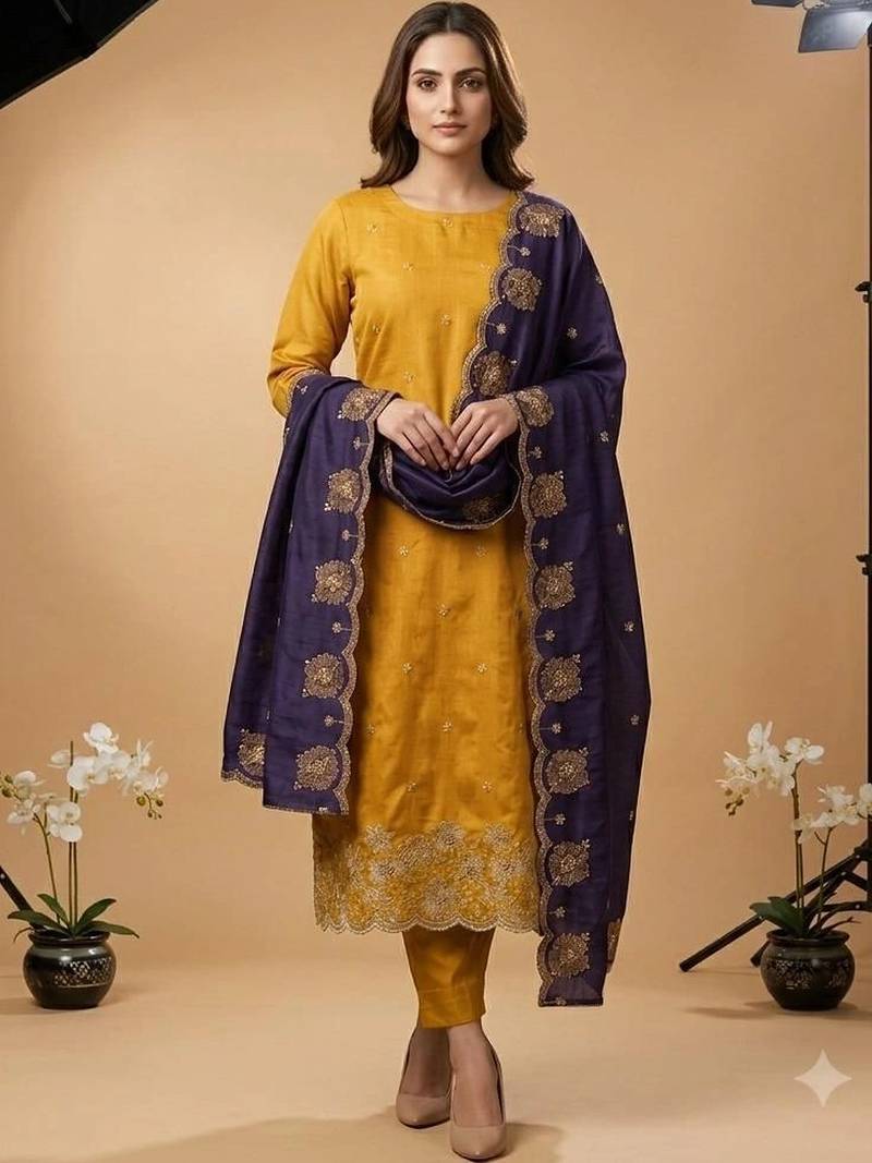 Embellished Unstitched Dress Material