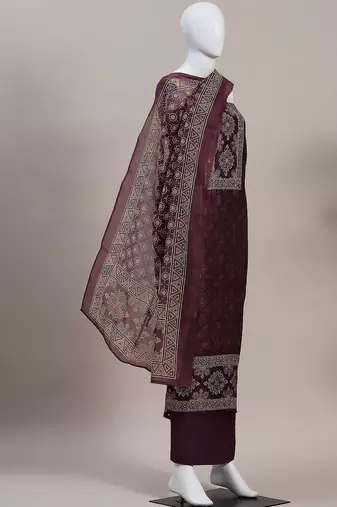 Purple Printed Unstitched Dress Material