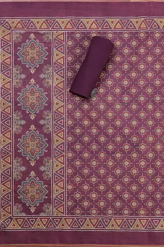 Purple Printed Unstitched Dress Material