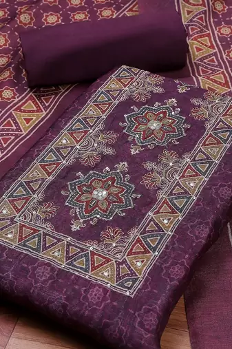 Purple Printed Unstitched Dress Material